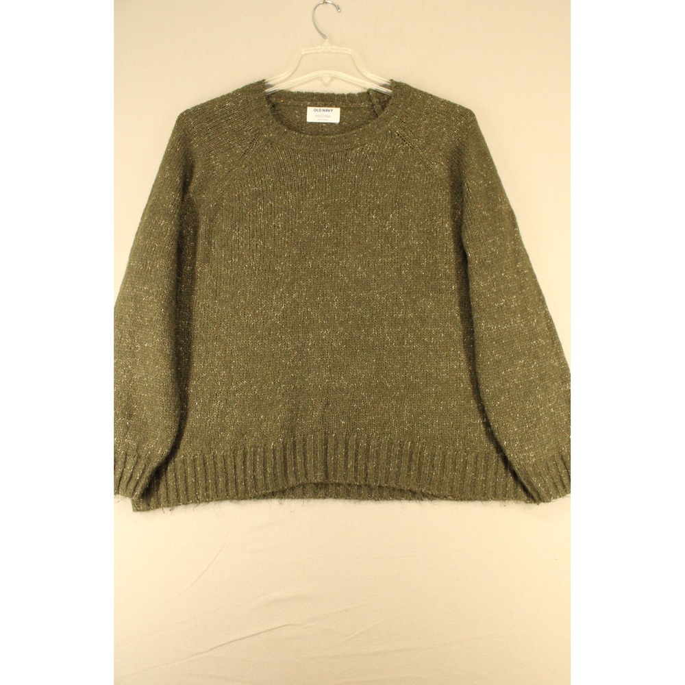 Old Navy Sweater Crewneck Large Green Wool Blend Marled Raglan Preppy Minimalist